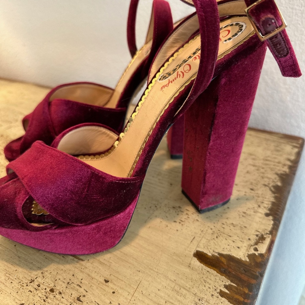 Magenta Velvet Platform Strappy Charlotte Olympia Heels Size 40